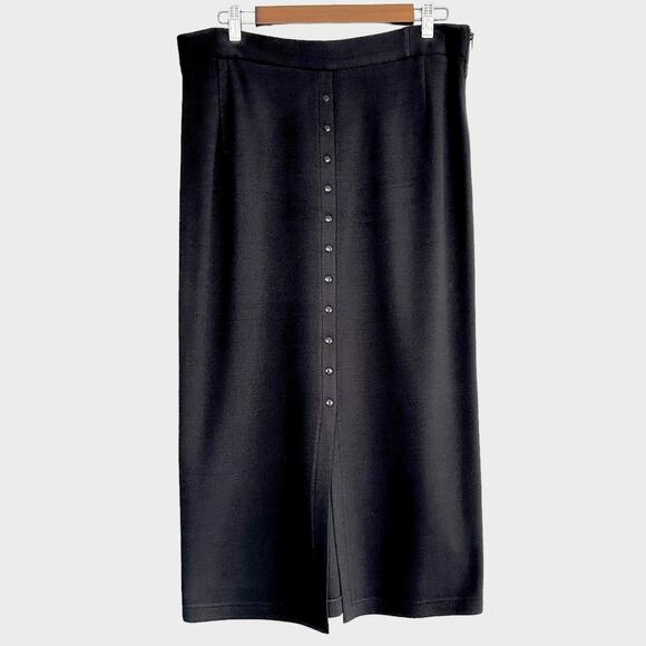 Vintage Dirada Button Front Knit Wool Midi Skirt Black Size 14 - Picture 2 of 9